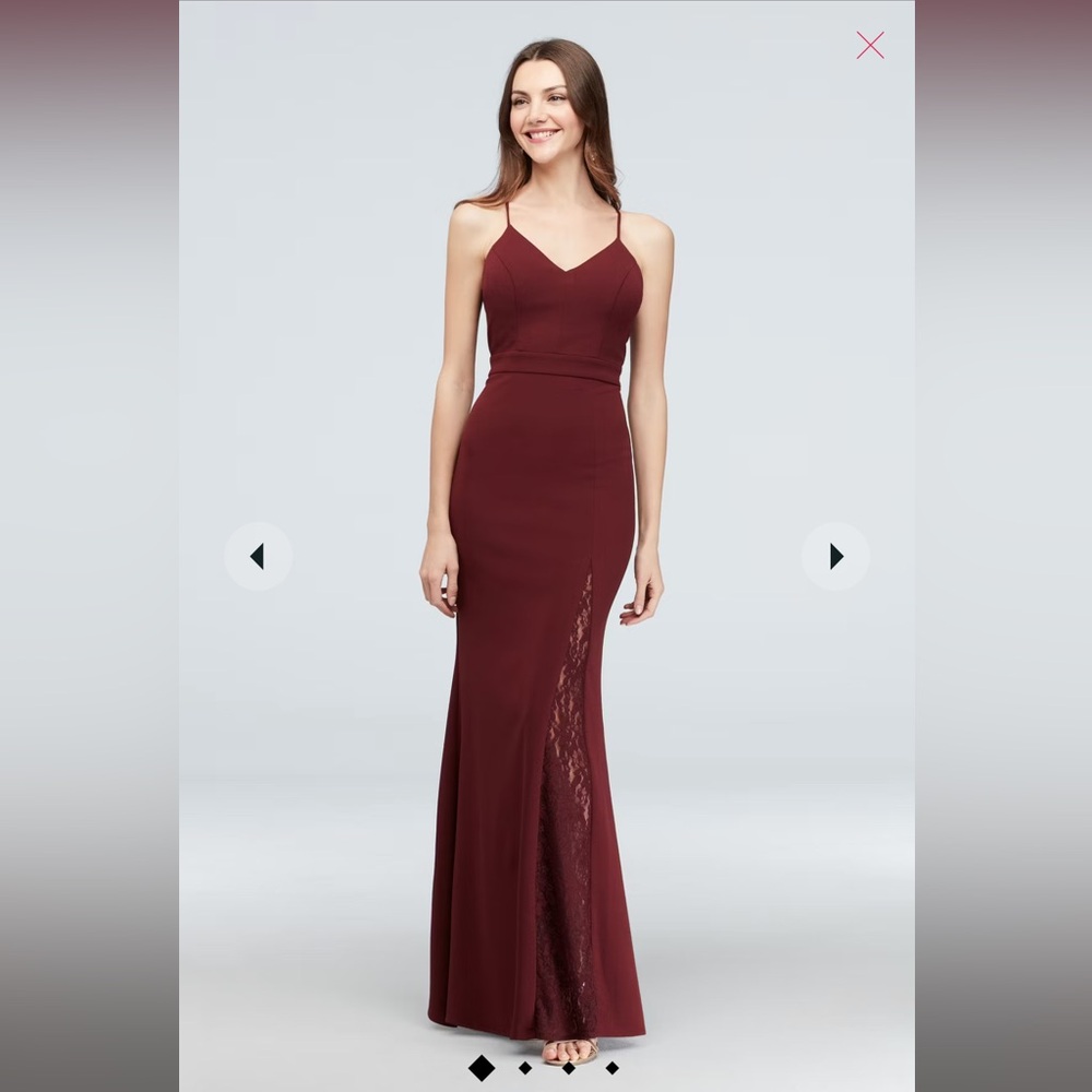 NEW David’s Bridal Lace Racerback Scuba Crepe Mermaid Gown Size 4 Wine
